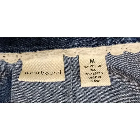 Westbound Blue Denim Womens 3/4 Bell Sleeve Front Tie Blouse Size Medium - Picture 5 of 5